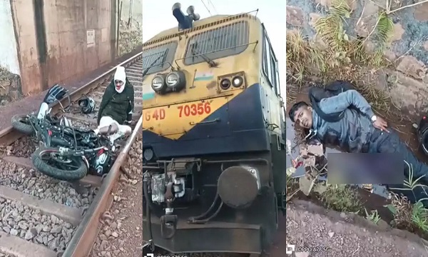 पुल से 40 फीट नीचे पटरी पर गिरे बाइक सवार