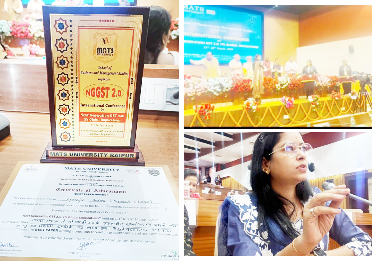 अंतरराष्ट्रीय सम्मेलन में डॉ. अपराजिता शर्मा सम्मानित