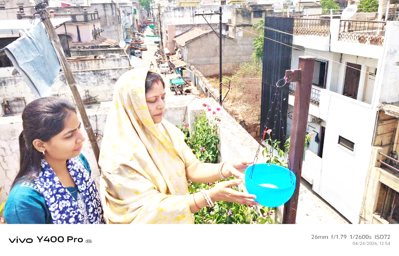 भीषण गर्मी में पक्षियों के लिए छतों में रखे दाना-पानी : योगिता