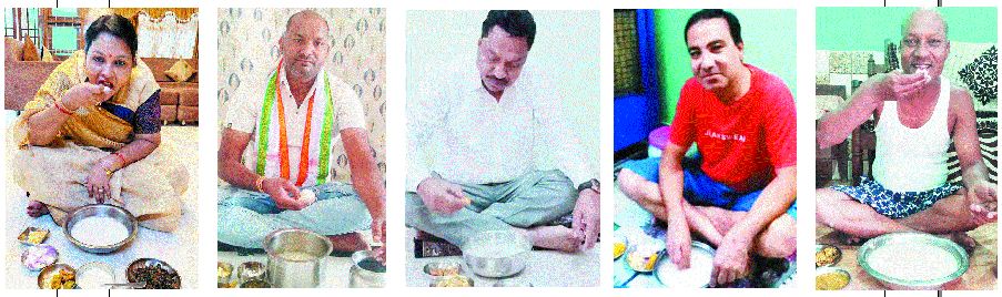 श्रमिकों को सम्मान देने कांग्रेस और भाजपा से जुड़े लोगों ने लिया बोरे बासी का मजा