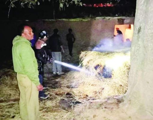 धान की खरही में आग, काबू