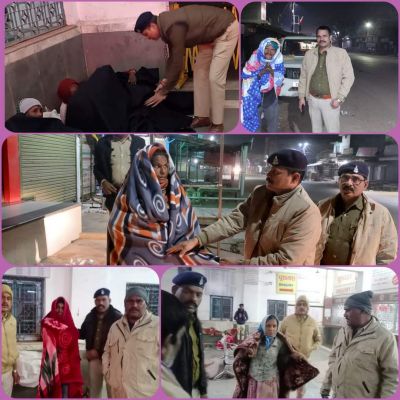 पुलिस ने रेलवे स्टेशन-बसस्टैंड में जरूरतमंदों को बांटे कंबल