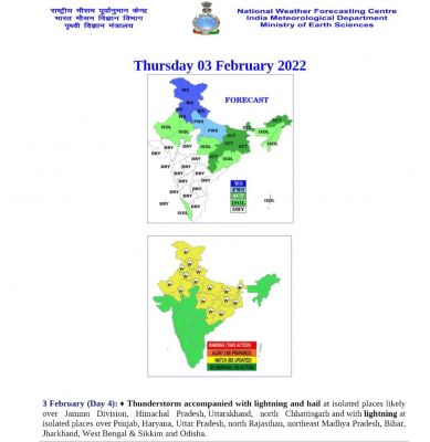 3 व 4 को बारिश व ओलावृष्टि के आसार