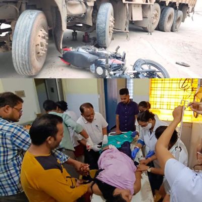 घाट में ट्रक की ठोकर से बाईक सवार 3 घायल