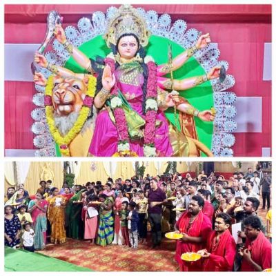 तिरुपति बालाजी मंदिर स्वरूप दुर्गा पंडाल, माता के दर्शन-पूजा के लिए आ रहे भक्त