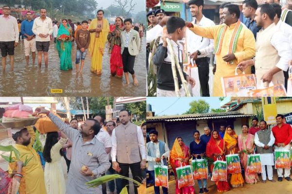 उगते सूर्य को दिया अर्घ्य, घाटों पर उमड़े भक्त