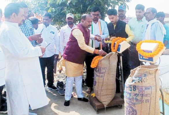 धान तौलकर विधायक ने किया धान खरीदी शुभारंभ