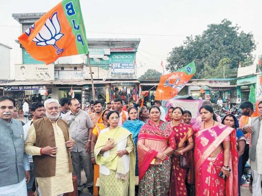 सांसद गोमती कर रहीं भाजपा प्रत्याशी ब्रह्मानंद के पक्ष में जनसंपर्क