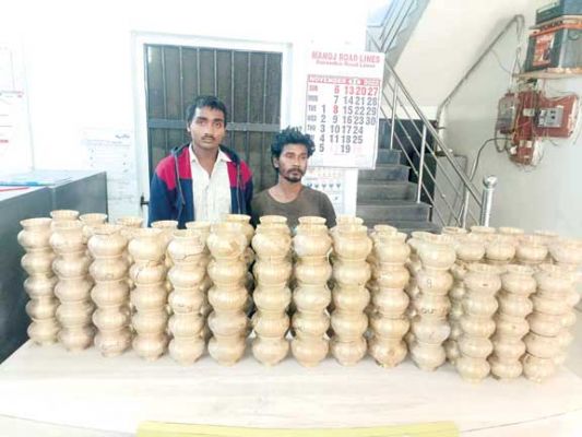 एक लाख रूपए के 360 कांसे के लोटे चुराने वाले दो गिरफ्तार, सभी लोटे बरामद