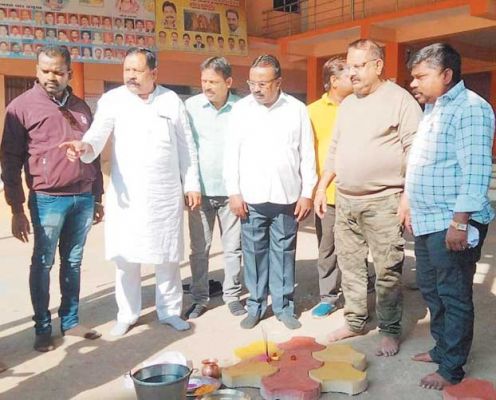 साहू छात्रावास परिसर में पेवर ब्लॉक के लिए भूमिपूजन