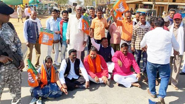 भंजदेव के नेतृत्व में भाजपाइयों ने किया चक्काजाम