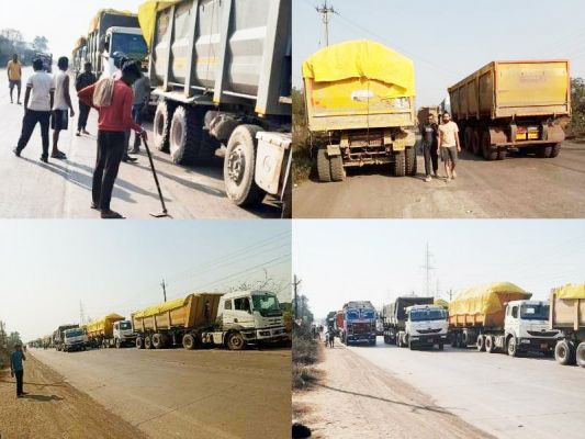 फ्लाईएश से लदी गाडिय़ों की रफ्तार से त्रस्त ग्रामीणों ने किया चक्काजाम