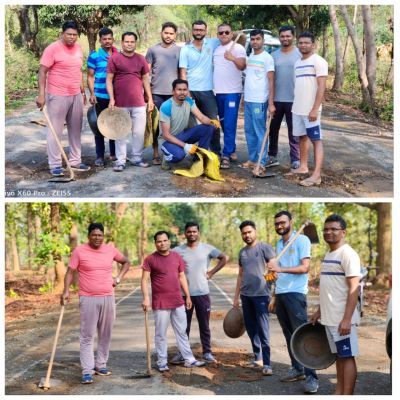 जर्जर सडक़ को संवारने  शिक्षकों ने किया श्रमदान