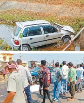 टक्कर के बाद बाइक से गिरे युवक की मालवाहक के रौंदने से मौत, 3 घायल 