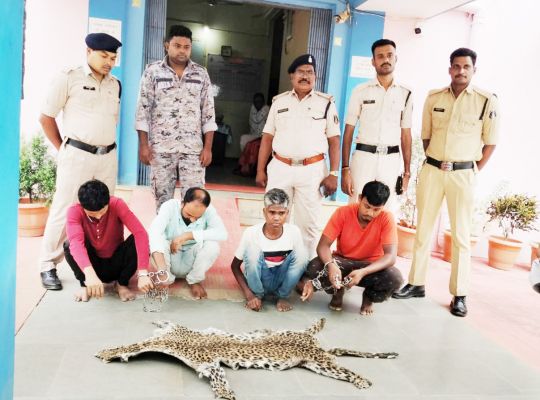 तेंदुए की खाल के साथ चार तस्कर गिरफ्तार