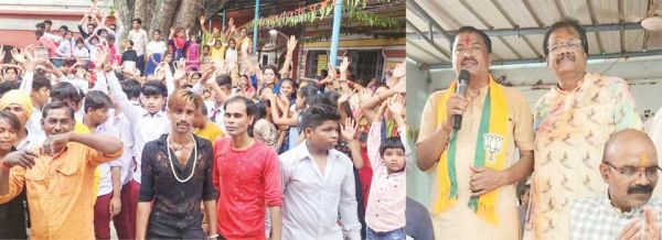 राधाकृष्ण मंदिर के शिवलिंग में सहस्त्र जलाभिषेक भाजपा प्रत्याशी इन्द्र कुमार हुए शामिल