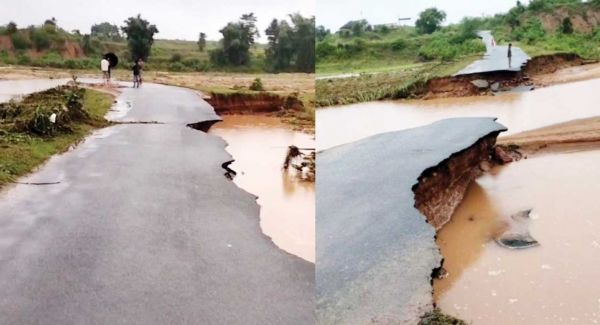 मूसलाधार बारिश से गड़हईया नाला पुल के पास की सडक़ बही, कई गांवों का संपर्क कटा