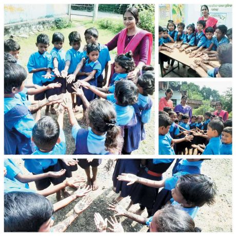 बैगलेस डे पर प्राथमिक शाला में मेहंदी स्पर्धा