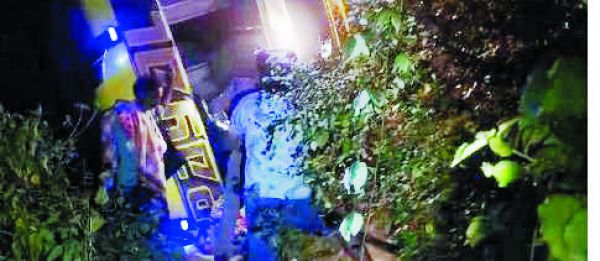 बैलाडीला से दुर्ग जा रही बस हाईवे पर पलटी, 12 जख्मी