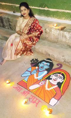 धूमधाम से मनी दीपावली, रंगोली  से सजे आंगन