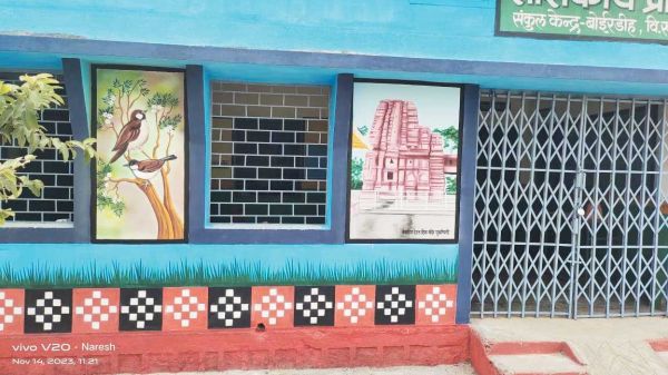 गोमर्डा अभ्यारण्य की थीम पर आदर्श मतदान केन्द्रों को मॉडल मतदान केन्द्र के रूप में किया जा रहा प्रदर्शित