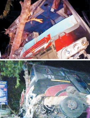 बेकाबू बस नाले में, 3 मौतें, 8 घायल