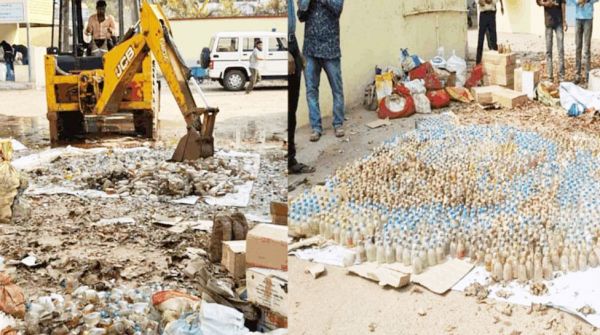 1783 लीटर जब्त शराब  पर चलाई गई जेसीबी