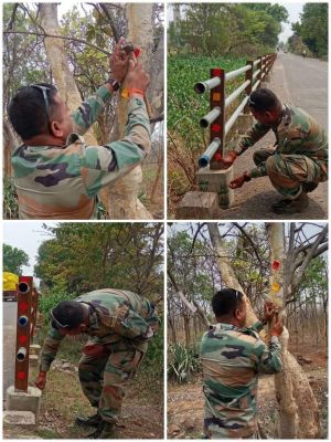 सडक़ दुर्घटनाओं में कमी लाने लगाया रेडियम रिफ्लेक्टर टेप