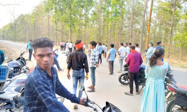 जंगल में हाथी देख बाइक छोड़ भागे ग्रामीण, मुख्य मार्ग जाम