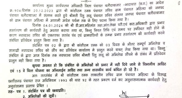 सीईओ के निर्देश के बाद भी तत्कालीन सचिव नहीं दे रहा अभिलेख