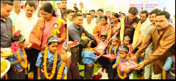 शाला प्रवेश उत्सव, नव प्रवेशी बच्चों का तिलक, मिठाई से स्वागत