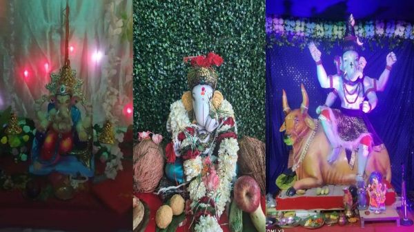 गाजे-बाजे के साथ स्थापित किए गणेश प्रतिमाएं