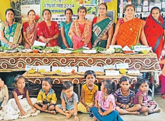 पौष्टिक व्यंजन बनाकर भाजियों की लगाई प्रदर्शनी