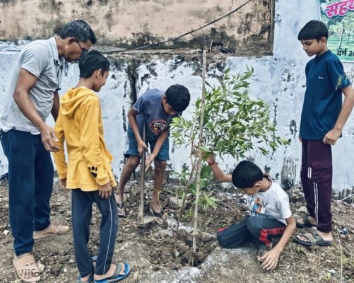 डीडी कॉलोनी में सहयोग ने रोपे पौधे, स्टूडेंट्स का किया सम्मान