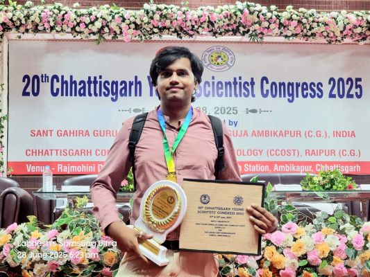 लाभेश जैन को मिला छत्तीसगढ़ यंग साइंटिस्ट अवार्ड