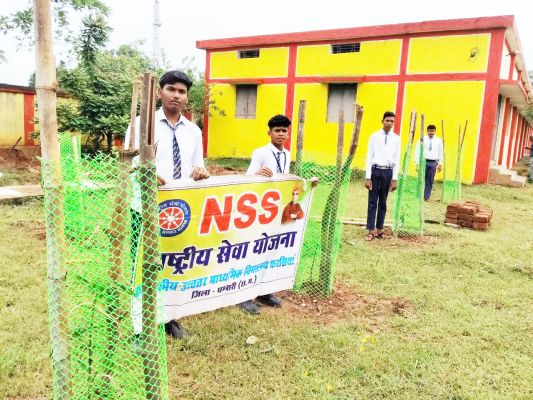 फरसियां स्कूल में रासेयो स्वयंसेवकों ने पौधों में लगाया सुरक्षा घेरा