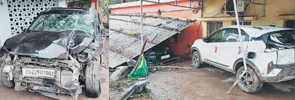 नशे में धुत्त कार चालक ने दुकानों व वाहनों को किया क्षतिग्रस्त