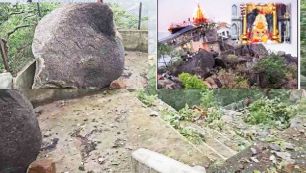 बम्लेश्वरी के पहाड़ में चट्टान गिरने से पीछे की सीढिय़ां क्षतिग्रस्त