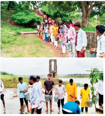 मानव श्रृंखला बनाकर किया सहस्त्र जलधारा अभिषेक
