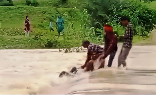 बाढ़ से जीपीएम जिला बेहाल, तेज बहाव में बाइक समेत बहा युवक