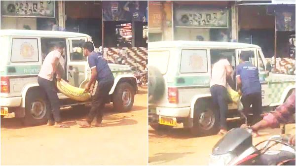 महतारी एक्सप्रेस में सीमेंट की बोरियां!