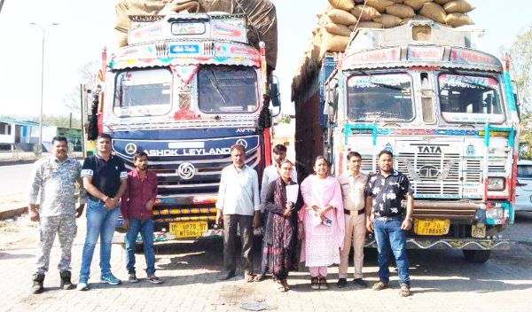 चिल्फी में दो ट्रकों से 647 क्विंटल  अवैध धान जब्त