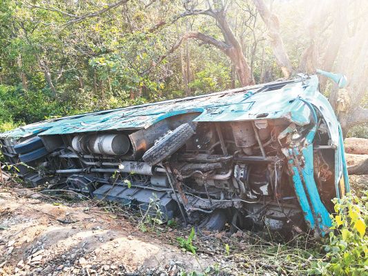 बेकाबू बस पलटी, 8 घायल, रायगढ़ से झारखंड जा रही थी