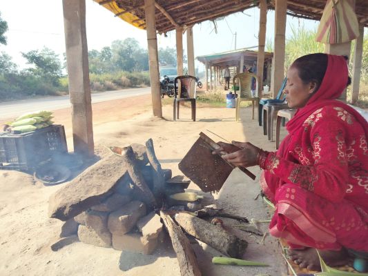 सडक़ किनारे खेतों की उपज बेच रहे किसान
