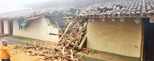 बलरामपुर: आनंदपुर में हाथी का उत्पात, 6 घर क्षतिग्रस्त, ग्रामीण दहशत में