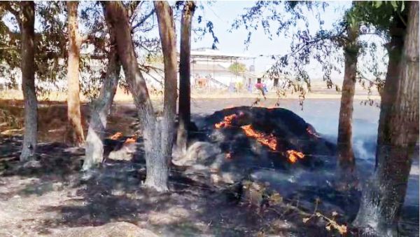 गैस गोदाम के पीछे खेत में आग लगी, काबू