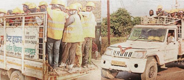 सीमेंट संयंत्रों मेंमजदूरों की मालवाहकों  से आवाजाही, हादसे की आशंका