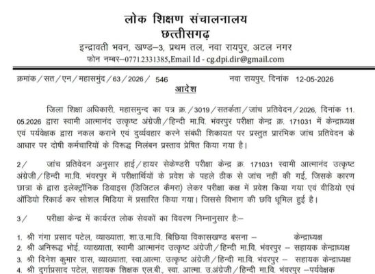 परीक्षा केंद्र भंवरपुर केंद्राध्यक्ष समेत 5 निलंबित