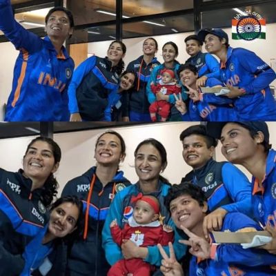 पाकिस्तानी कप्तान बिस्माह मारूफ और उनकी छह महीने की बेटी के साथ एक पल साझा करतीं भारतीय खिलाड़ी